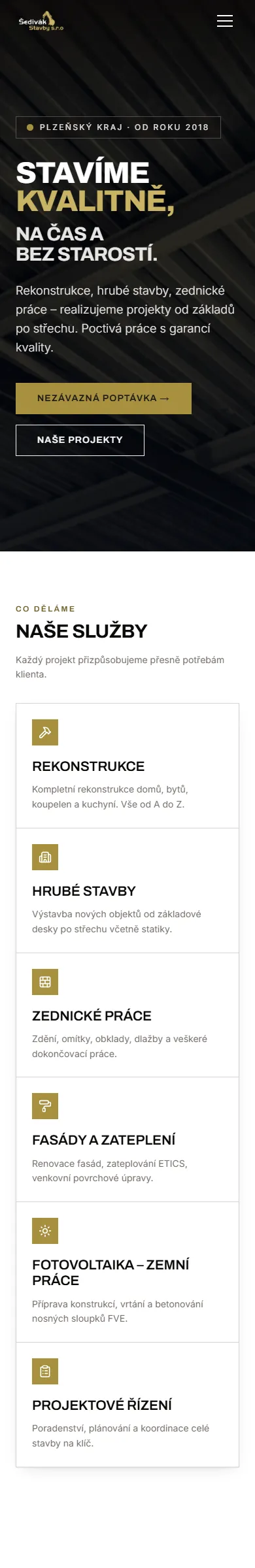 Web Šedivák Stavby na mobilu
